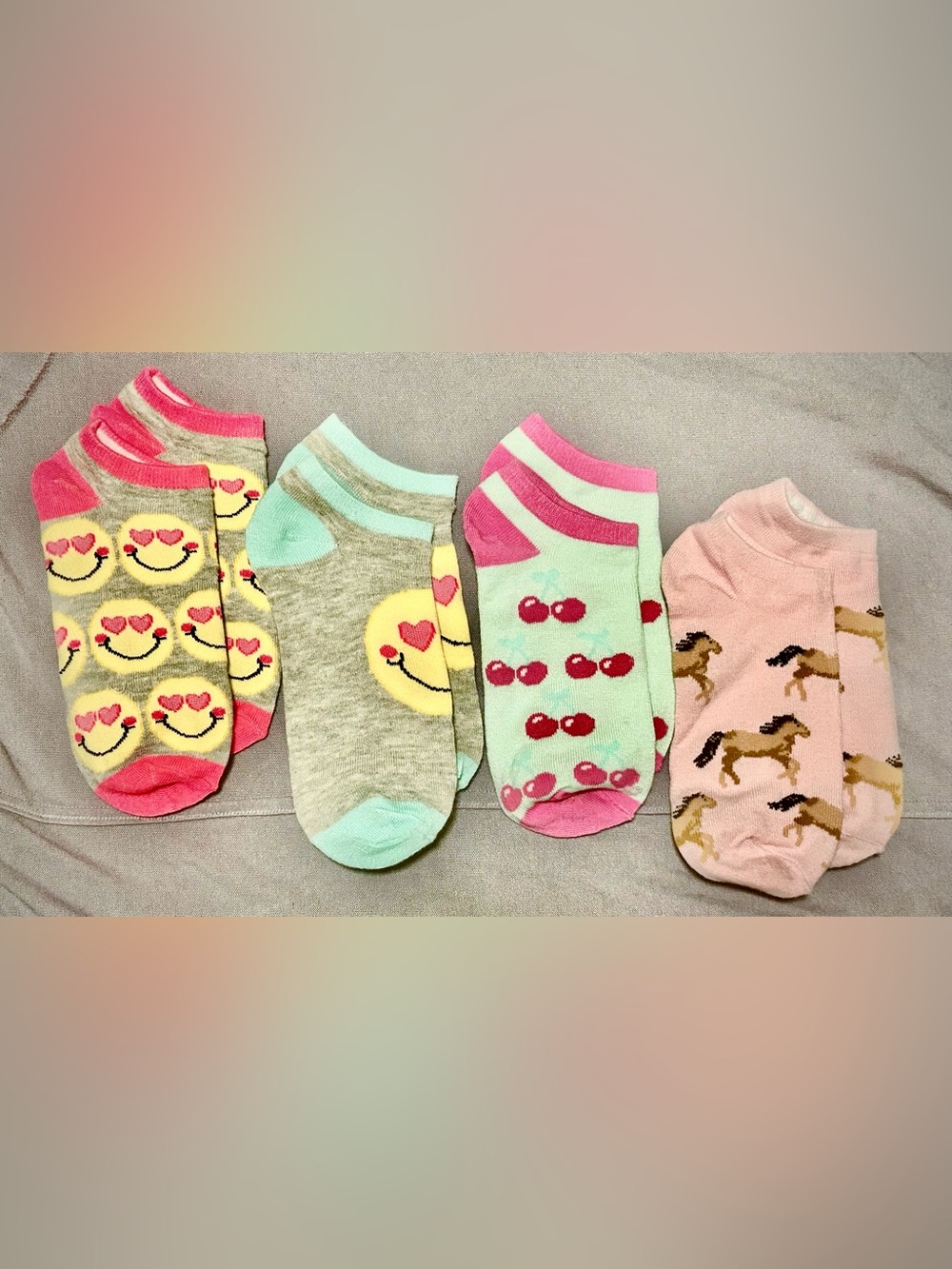 Playlot of No-Show Socks - Cherry Poppers, Heart Emoji and Horseplay